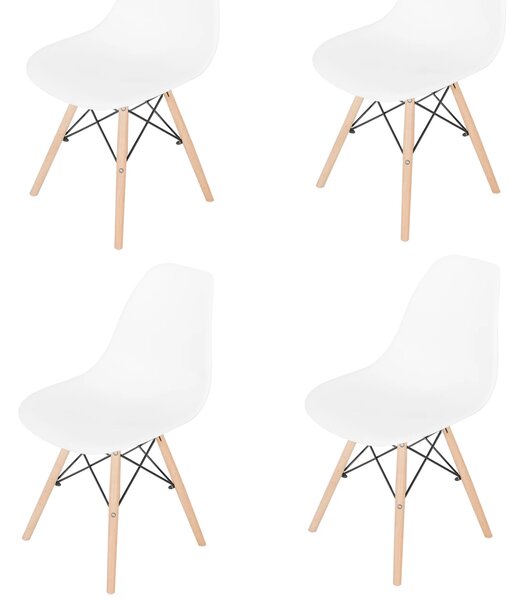 Set 4 scaune Malmo, DENVER, sezut tip scoica alb, picioare lemn, 46x54x80 cm