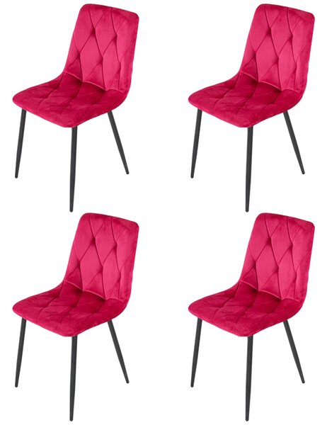 Set 4 scaune Kobe, DENVER, catifea bordo, picioare metalice negre, 43x55x84 cm