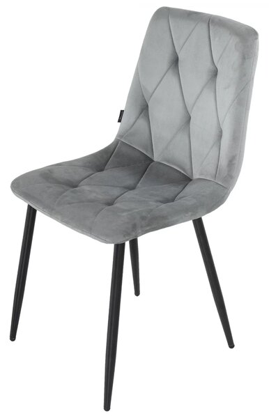Set 2 scaune Kobe, DENVER, catifea gri, picioare metalice negre, 43x55x84 cm