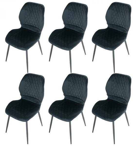 Set 6 scaune Goteborg, DENVER, catifea neagra, picioare metalice negre, 48x58x86 cm