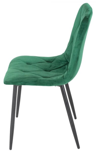Set 4 scaune Kobe, DENVER, catifea verde, picioare metalice negre, 43x55x84 cm