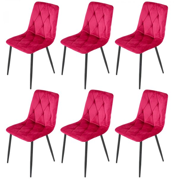 Set 6 scaune Kobe, DENVER, catifea bordo, picioare metalice negre, 43x55x84 cm