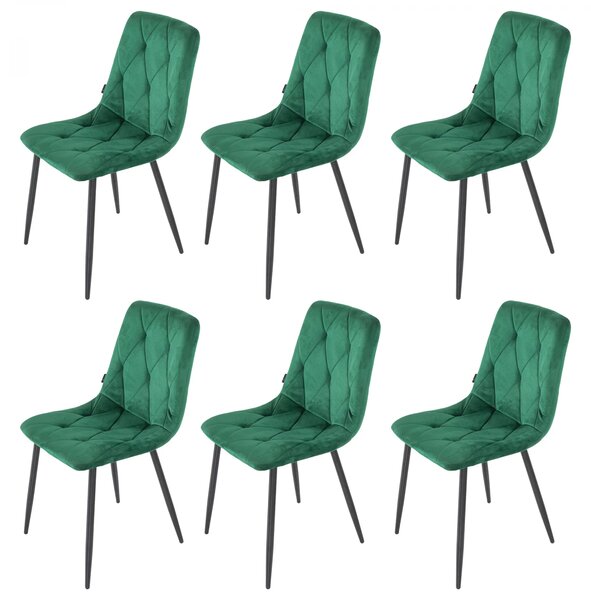 Set 6 scaune Kobe, DENVER, catifea verde, picioare metalice negre, 43x55x84 cm