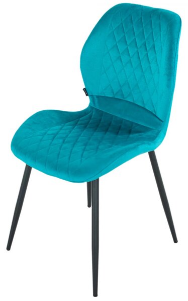 Set 4 scaune Goteborg, DENVER, catifea turcoaz, picioare metalice negre, 48x58x86 cm
