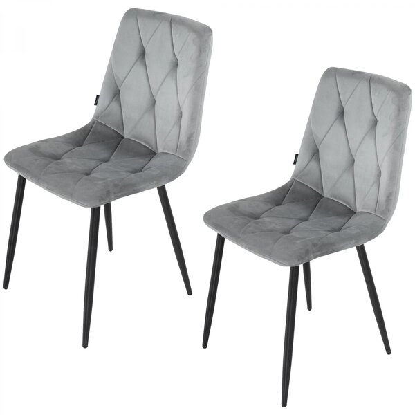 Set 2 scaune Kobe, DENVER, catifea gri, picioare metalice negre, 43x55x84 cm
