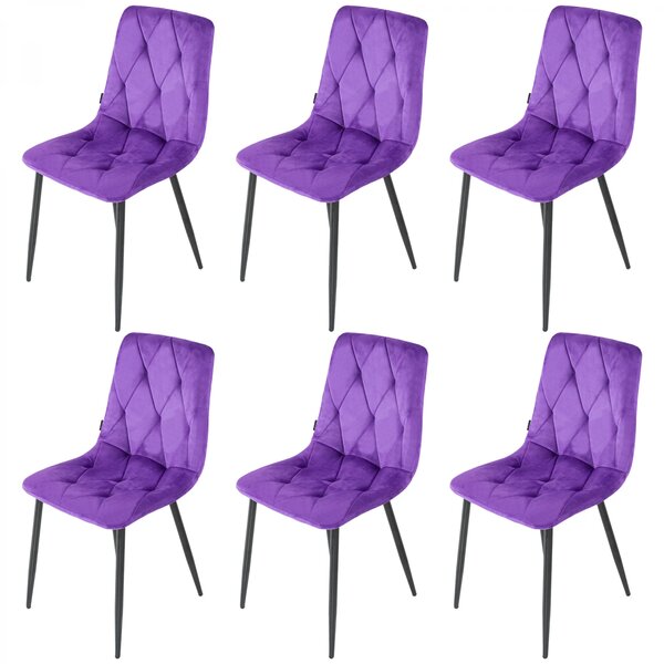 Set 6 scaune Kobe, DENVER, catifea mov, picioare metalice negre, 43x55x84 cm