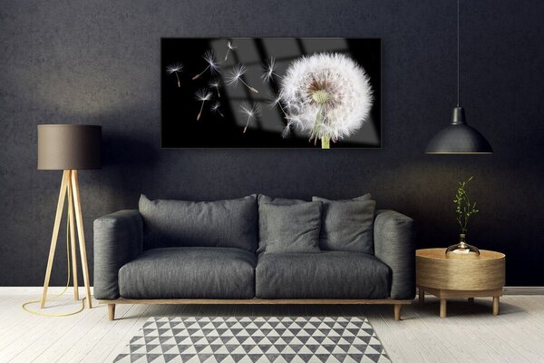 Tablou pe sticla Păpădie Floral Alb Negru