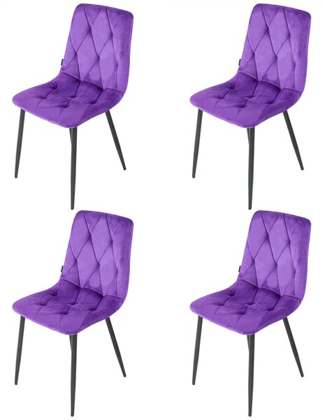Set 4 scaune Kobe, DENVER, catifea mov, picioare metalice negre, 43x55x84 cm
