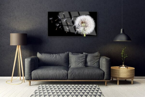 Tablou pe sticla Păpădie Floral Alb Negru