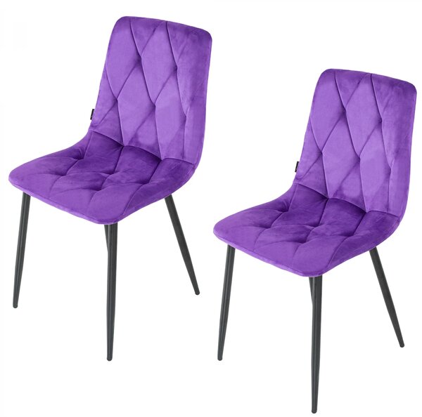 Set 2 scaune Kobe, DENVER, catifea mov, picioare metalice negre, 43x55x84 cm