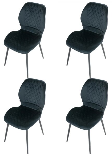 Set 4 scaune Goteborg, DENVER, catifea neagra, picioare metalice negre, 48x58x86 cm