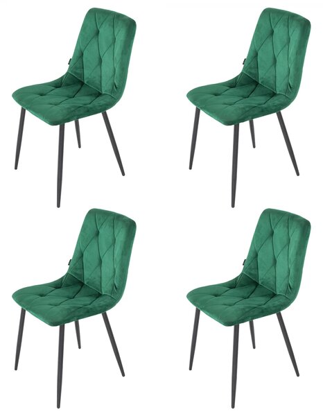 Set 4 scaune Kobe, DENVER, catifea verde, picioare metalice negre, 43x55x84 cm