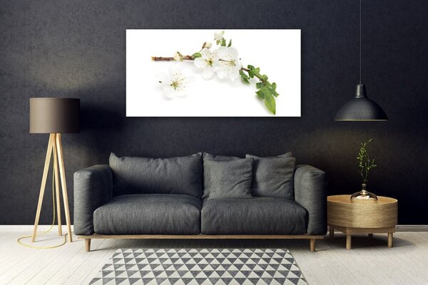 Tablou pe sticla Flower Branch Natura Alb Brun Verde