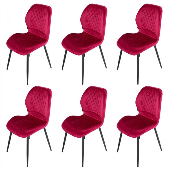 Set 6 scaune Goteborg, DENVER, catifea bordo, picioare metalice negre, 48x58x86 cm
