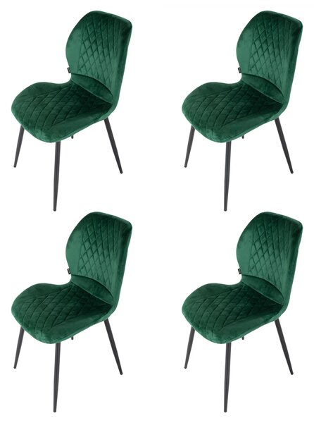 Set 4 scaune Goteborg, DENVER, catifea verde, picioare metalice negre, 48x58x86 cm