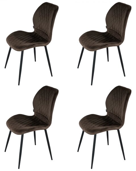 Set 4 scaune Goteborg, DENVER, catifea maro, picioare metalice negre, 48x58x86 cm