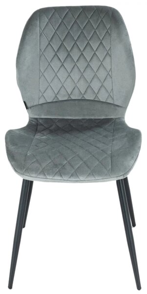 Set 2 scaune Goteborg, DENVER, catifea gri, picioare metalice negre, 48x58x86 cm