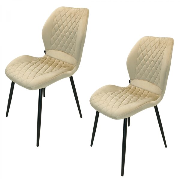 Set 2 scaune Goteborg, DENVER, catifea bej, picioare metalice negre, 48x58x86 cm