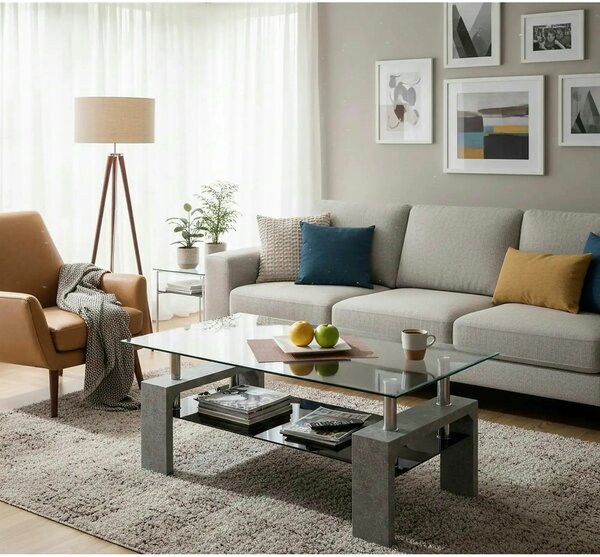 Masuta DIANA INTRO, transparent/gri beton, 100x60x45 cm