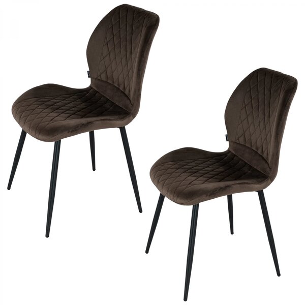 Set 2 scaune Goteborg, DENVER, catifea maro, picioare metalice negre, 48x58x86 cm