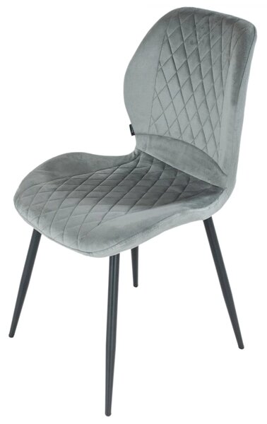 Set 2 scaune Goteborg, DENVER, catifea gri, picioare metalice negre, 48x58x86 cm