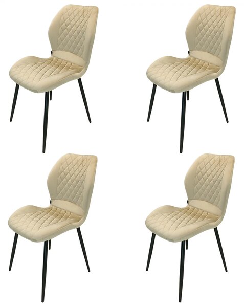 Set 4 scaune Goteborg, DENVER, catifea bej, picioare metalice negre, 48x58x86 cm