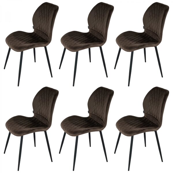Set 6 scaune Goteborg, DENVER, catifea maro, picioare metalice negre, 48x58x86 cm