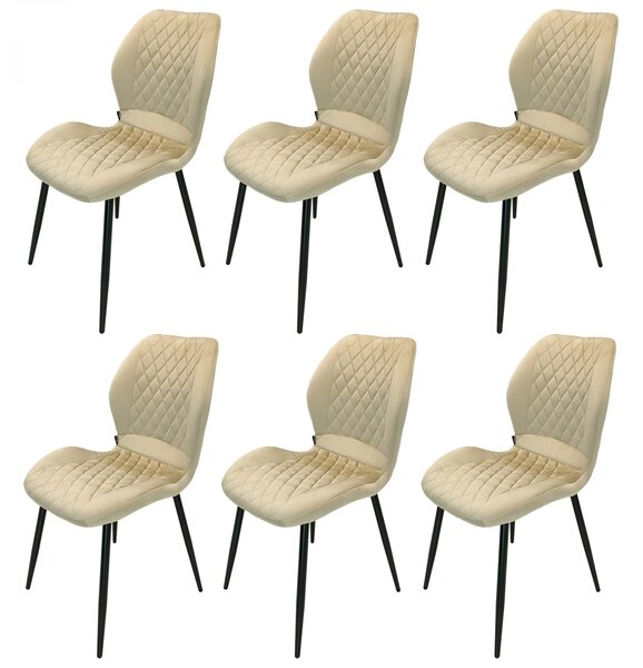 Set 6 scaune Goteborg, DENVER, catifea bej, picioare metalice negre, 48x58x86 cm