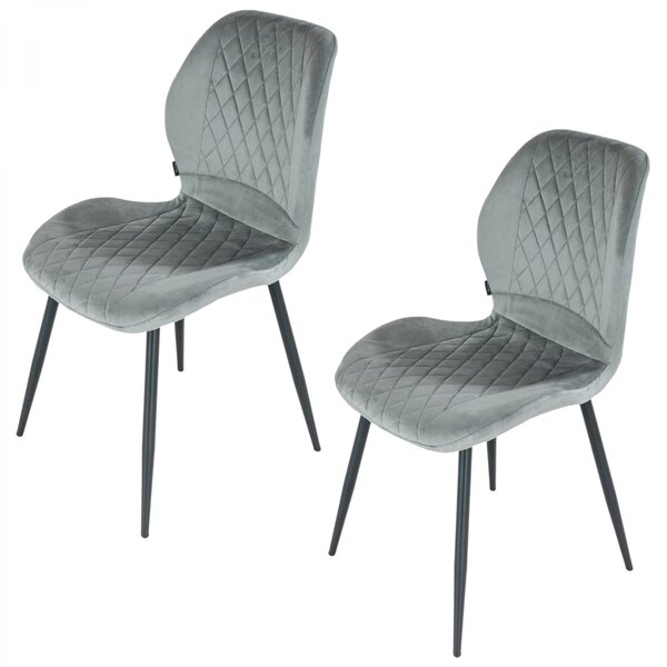Set 2 scaune Goteborg, DENVER, catifea gri, picioare metalice negre, 48x58x86 cm