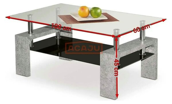 Masuta DIANA INTRO, transparent/gri beton, 100x60x45 cm