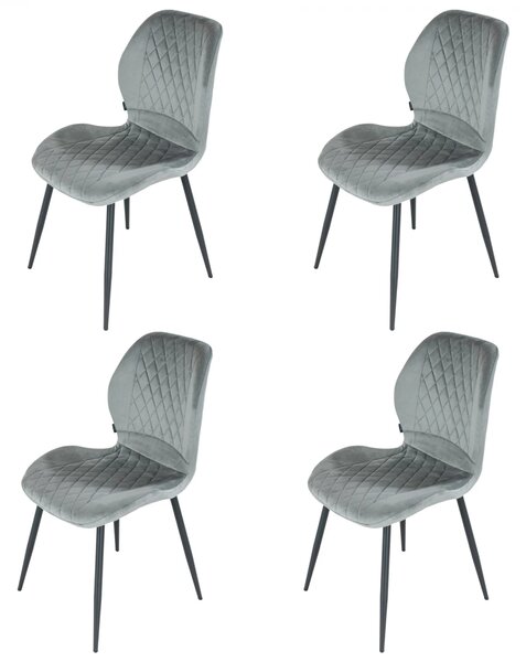 Set 4 scaune Goteborg, DENVER, catifea gri, picioare metalice negre, 48x58x86 cm