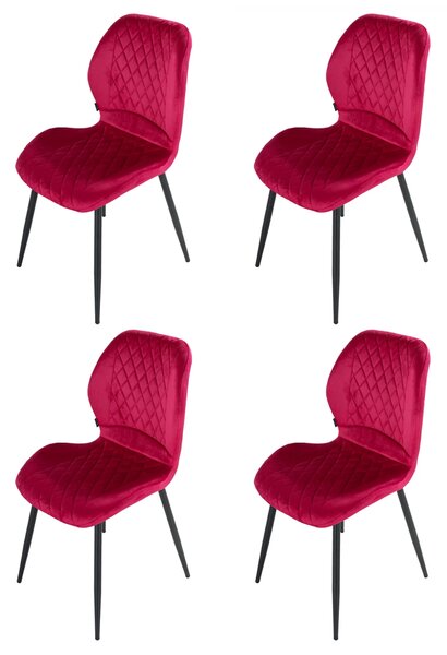 Set 4 scaune Goteborg, DENVER, catifea bordo, picioare metalice negre, 48x58x86 cm