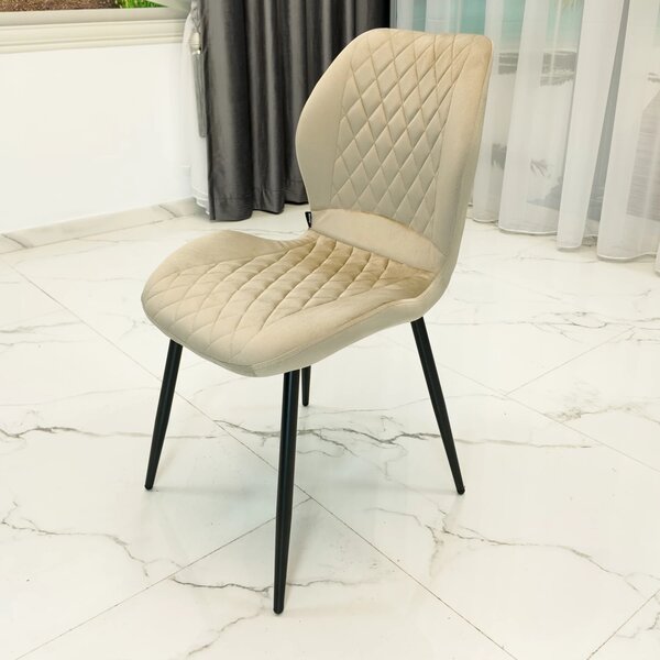 Set 2 scaune Goteborg, DENVER, catifea bej, picioare metalice negre, 48x58x86 cm