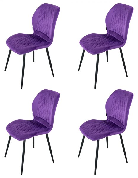 Set 4 scaune Goteborg, DENVER, catifea mov, picioare metalice negre, 48x58x86 cm