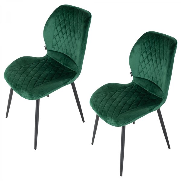Set 2 scaune Goteborg, DENVER, catifea verde, picioare metalice negre, 48x58x86 cm