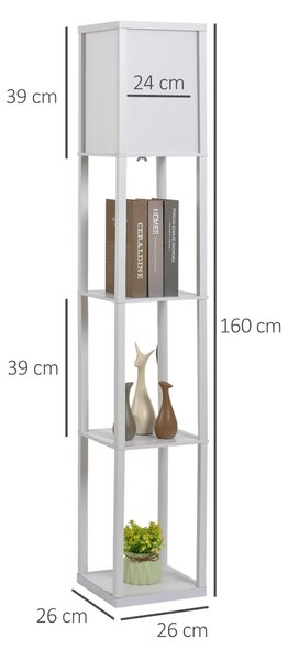 Lampa de Podea HOMCOM cu 3 Polite Integrate, Cuplare E27 Putere 40W, MDF, 26x26x160cm, Alb | Aosom Romania