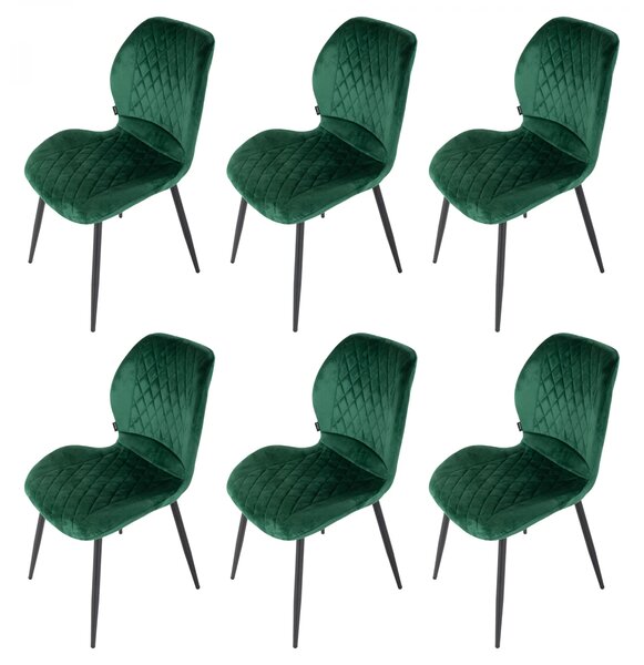 Set 6 scaune Goteborg, DENVER, catifea verde, picioare metalice negre, 48x58x86 cm