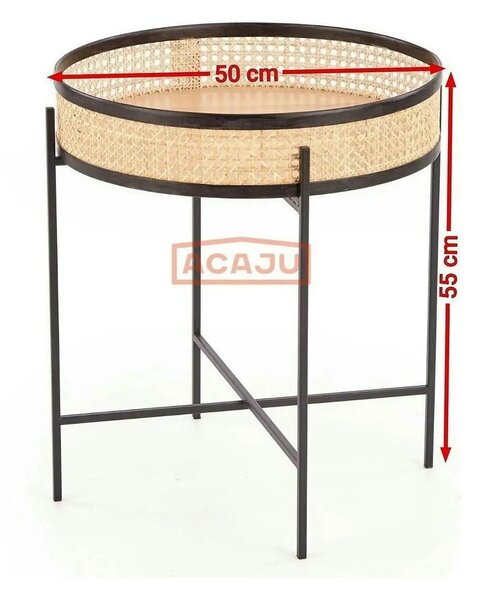 Masuta cafea LANIPA, negru/stejar natural, ratan/otel, 50x50x55 cm