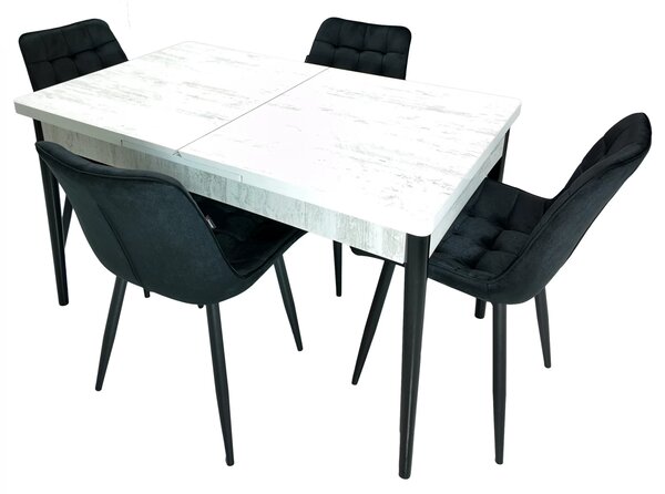 Set masa extensibila Napoli Pin antichizat cu 4 scaune Osaka negru, DENVER, picioare vopsite negru, 130x80x76 cm