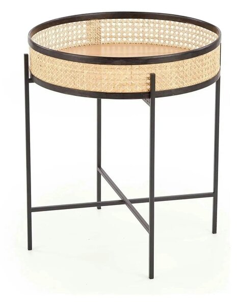 Masuta cafea LANIPA, negru/stejar natural, ratan/otel, 50x50x55 cm