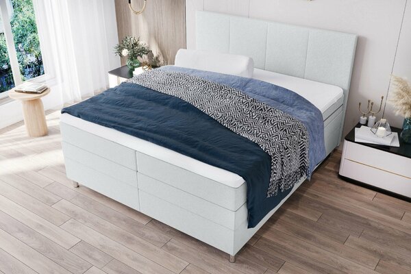 Pat tapitat boxspring CARINA 140x200 cm gri deschis Saltele: Saltea cu arcuri Bonell