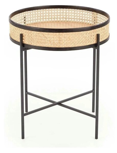 Masuta cafea LANIPA, negru/stejar natural, ratan/otel, 50x50x55 cm