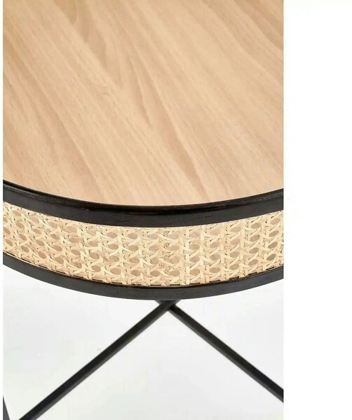 Masuta cafea LANIPA, negru/stejar natural, ratan/otel, 50x50x55 cm
