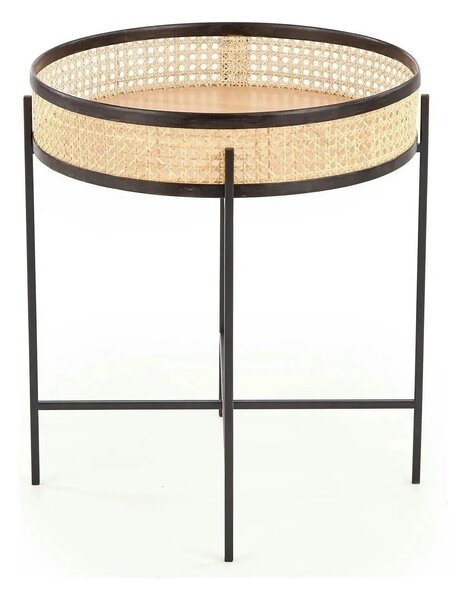 Masuta cafea LANIPA, negru/stejar natural, ratan/otel, 50x50x55 cm