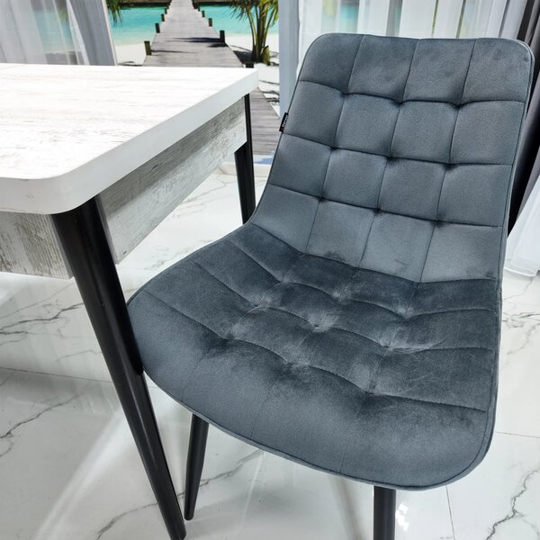 Set masa extensibila Napoli Pin antichizat cu 4 scaune Osaka gri, DENVER, picioare vopsite negru, 130x80x76 cm