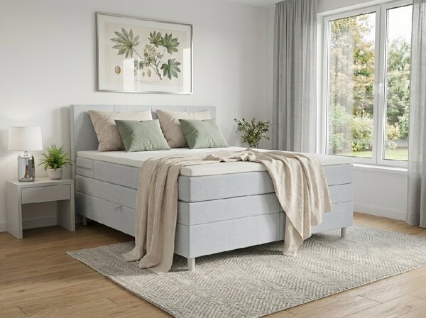 Pat tapitat boxspring CARINA 140x200 cm gri deschis Saltele: Saltea cu arcuri Bonell