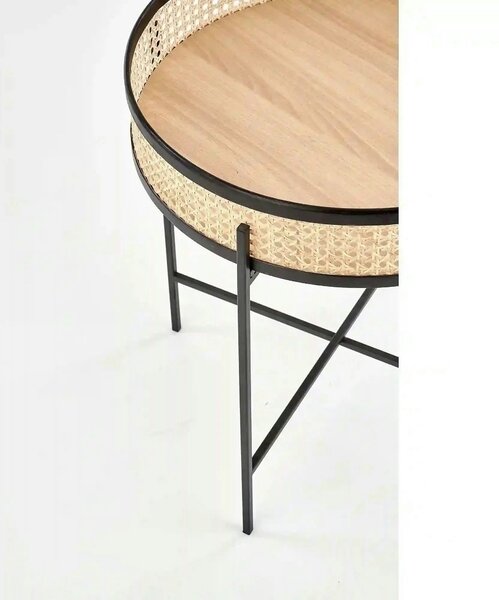 Masuta cafea LANIPA, negru/stejar natural, ratan/otel, 50x50x55 cm