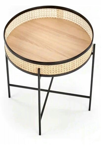 Masuta cafea LANIPA, negru/stejar natural, ratan/otel, 50x50x55 cm