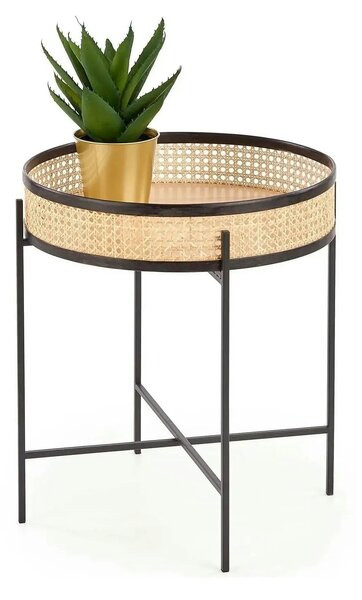 Masuta cafea LANIPA, negru/stejar natural, ratan/otel, 50x50x55 cm