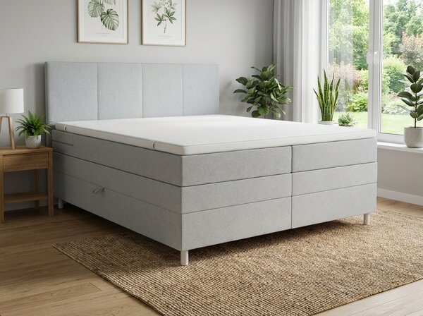Pat tapitat boxspring CARINA 140x200 cm gri deschis Saltele: Saltea cu arcuri Bonell